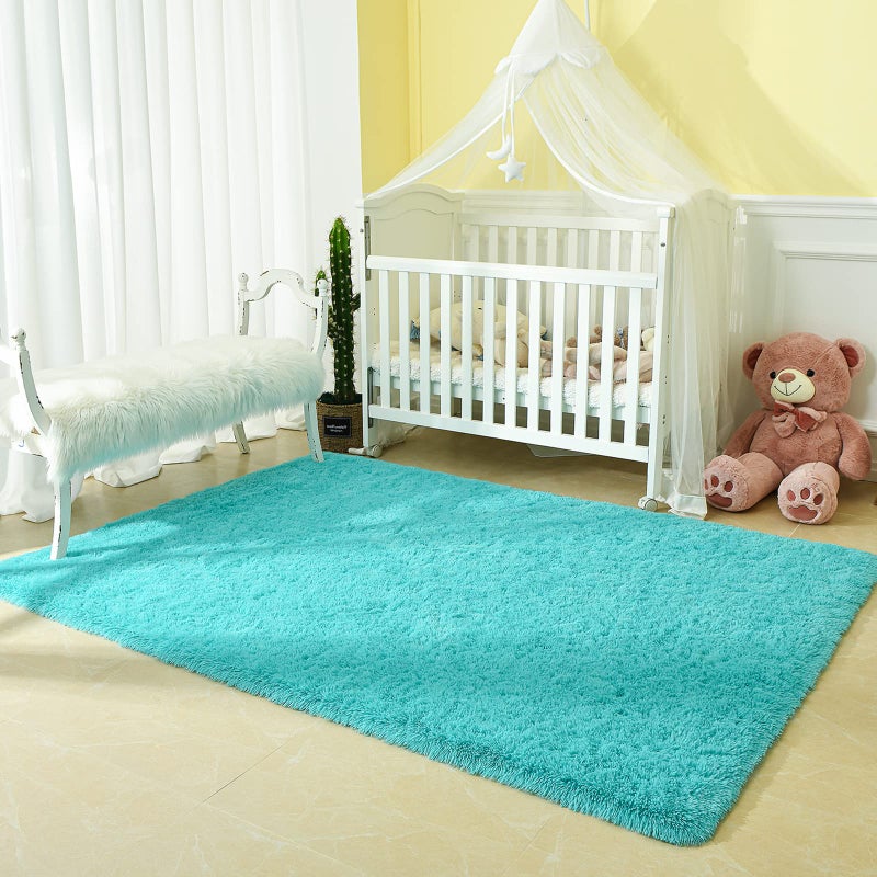 Andecor Soft Fluffy Bedroom Rugs, 4 x 6 Feet Indoor Shaggy Plush Area Rug for Boys Girls Kids Baby College Dorm Living Room Home Decor Floor Carpet, Teal Blue - Image 3
